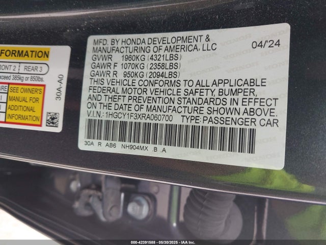 1HGCY1F3XRA060700 Honda l15be