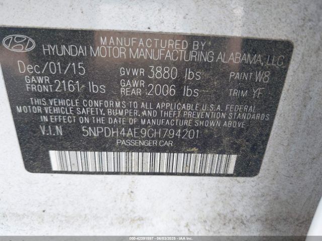 5NPDH4AE9GH794201 Hyundai dohc mpi nu