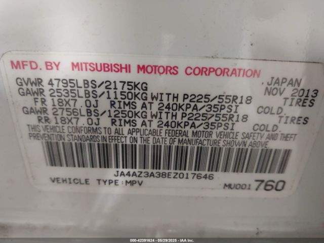 2014 MITSUBISHI OUTLANDER JA4AZ3A38EZ017646 Photo 8