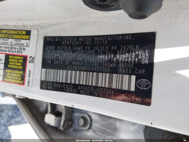 2020 TOYOTA CAMRY 4T1G11AK0LU327363 Photo 8