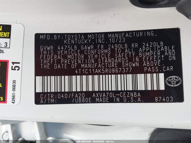 4T1C11AK5RU867377 Toyota a25a-fks