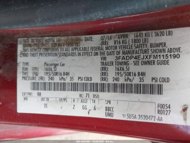 3FADP4EJXFM115190 Ford Fiesta