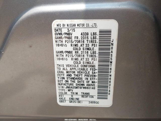 JN8AS5MT6FW660148 Nissan 2015