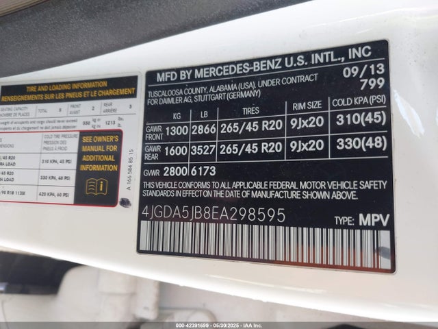 4JGDA5JB8EA298595 Mercedes-Benz 2014