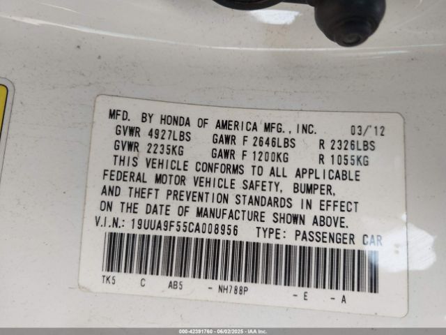 2012 ACURA TL 19UUA9F55CA008956 Photo 8