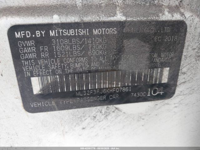 2019 MITSUBISHI MIRAGE G4 ML32F3FJ6KHF07861 Photo 8