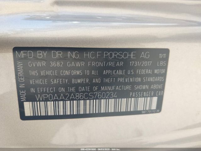 2012 PORSCHE CAYMAN WP0AA2A86CS760234 Photo 8