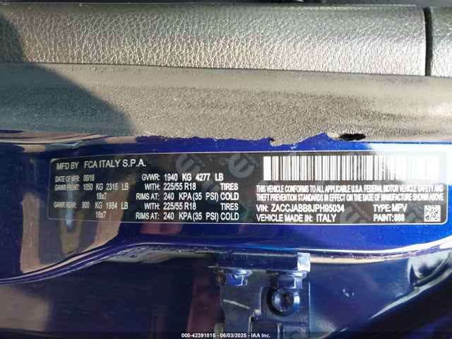 ZACCJABB8JPH95034 Jeep Renegade Altitude Fwd