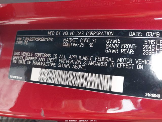 2019 VOLVO S60 7JRA22TK9KG011761 Photo 8