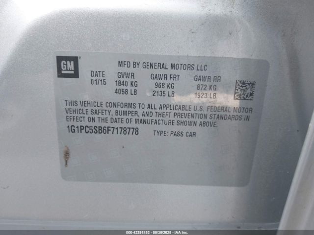 1G1PC5SB6F7178778 Chevrolet Cruze 1lt Auto