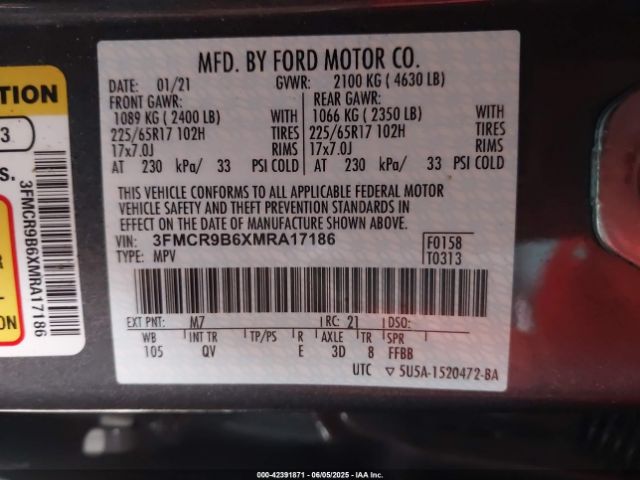 2021 FORD BRONCO SPORT 3FMCR9B6XMRA17186 Photo 8