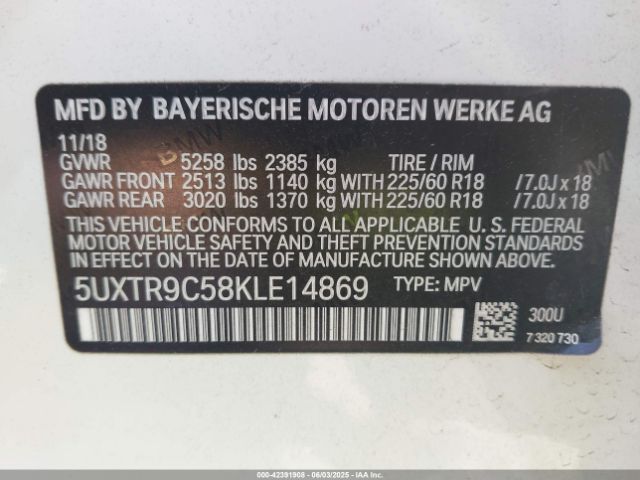 5UXTR9C58KLE14869 BMW X3 Xdrive30i