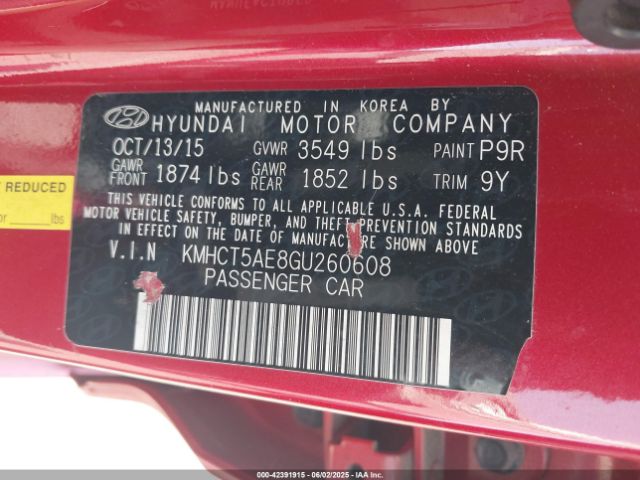 KMHCT5AE8GU260608 Hyundai ACCENT SE