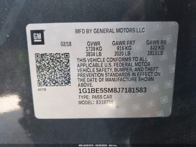 1G1BE5SM8J7181583 Chevrolet Cruze Lt Auto