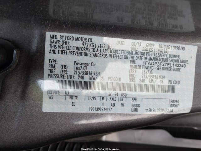 1FADP3F27EL142249 Ford 2014