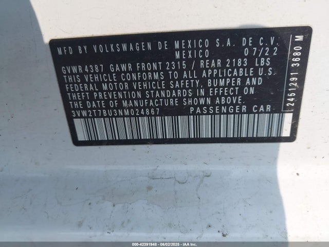 3VW2T7BU3NM024867 Volkswagen 2.0 tsi