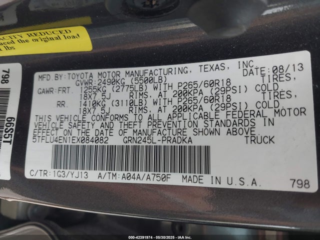 Toyota 1gr-fe 2014 5TFLU4EN1EX084082 Image 9