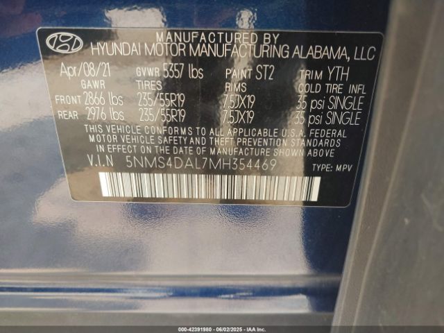 2021 HYUNDAI SANTA FE 5NMS4DAL7MH354469 Photo 8