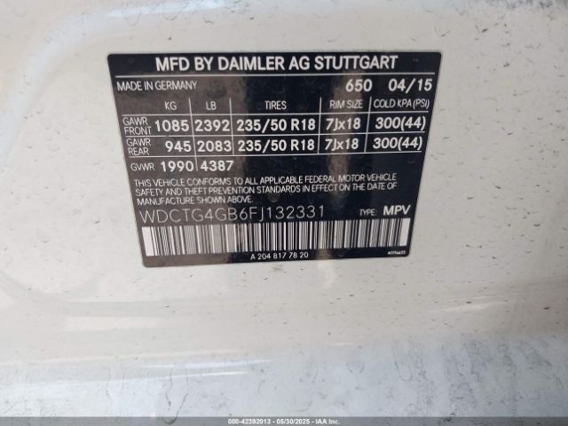 WDCTG4GB6FJ132331 Mercedes-Benz Gla 250 4matic