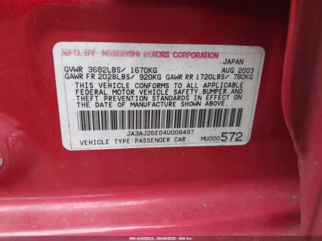 2004 MITSUBISHI LANCER JA3AJ26E04U008497 Photo 8