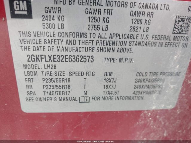 2GKFLXE32E6362573 GMC lfx - vvt, e85 max, aluminum
