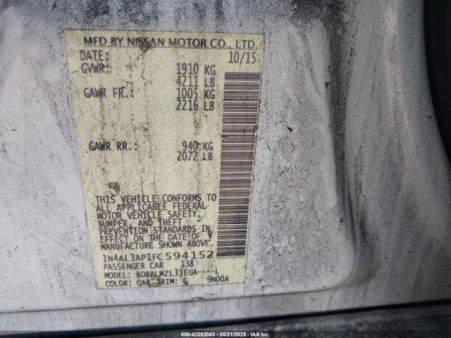 1N4AL3AP1FC594152 Nissan Altima 2.5 Sv