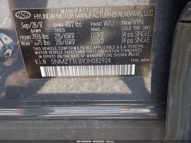 5NMZT3LB9JH082924 Hyundai gdi theta ii