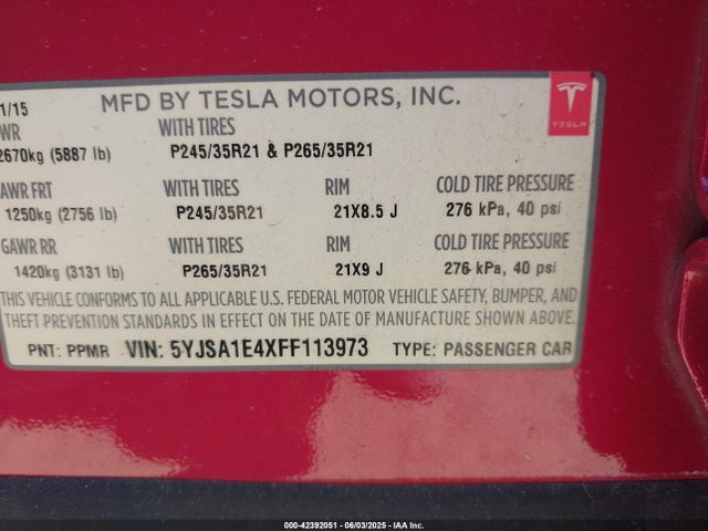 Tesla 2015 2015 5YJSA1E4XFF113973 Image 9