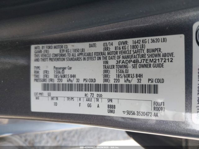 3FADP4BJ7EM217212 Ford FIESTA SE