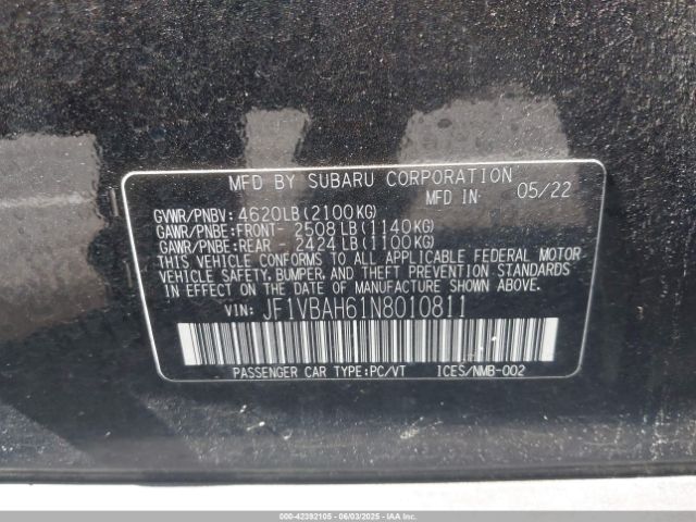 2022 SUBARU WRX JF1VBAH61N8010811 Photo 8