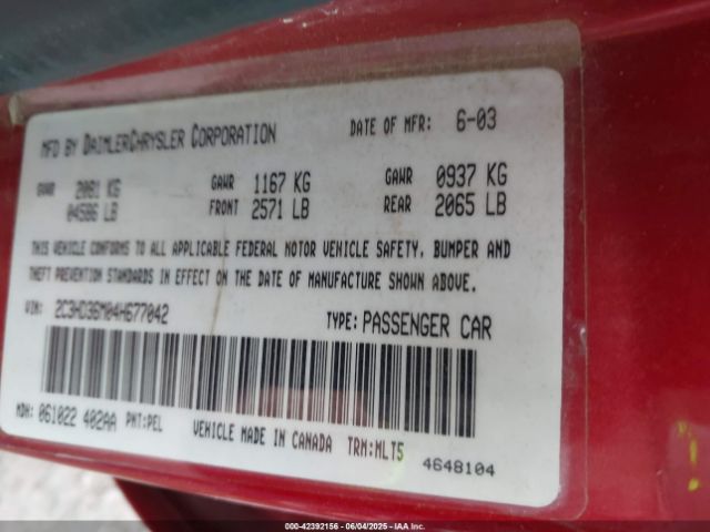 2004 CHRYSLER CONCORDE 2C3HD36M04H677042 Photo 8