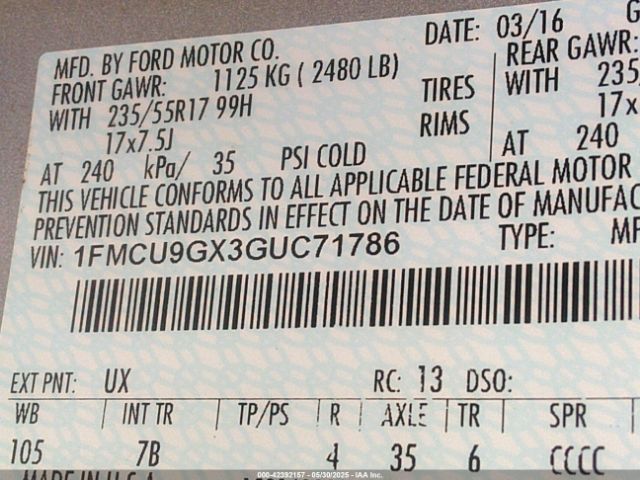 1FMCU9GX3GUC71786 Ford ESCAPE SE