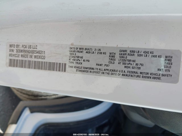 3C6MRVHG6SE546311 RAM Promaster 3500 Tradesman High Roof 159 Wb W/pass Seat