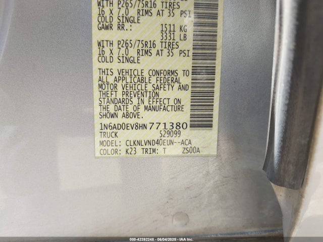1N6AD0EV8HN771380 Nissan Frontier