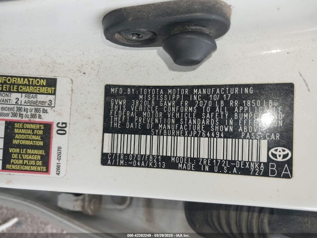 5YFBURHEXJP764494 Toyota 2zr-fe