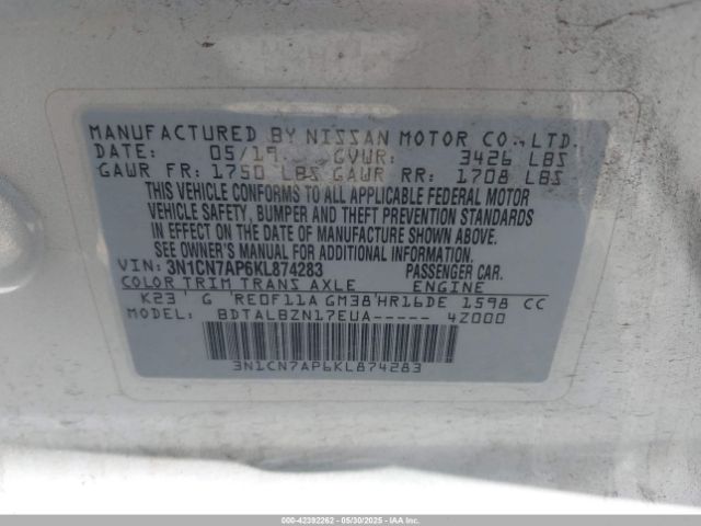 3N1CN7AP6KL874283 Nissan 2019