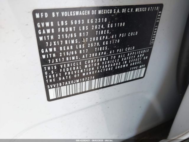 2018 VOLKSWAGEN TIGUAN 3VV2B7AX0JM197274 Photo 8