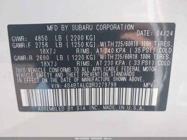 4S4BTALC3R3279799 Subaru Outback Onyx Edition