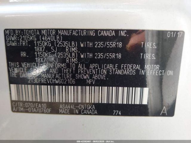 2T3DFREV0HW602106 Toyota Rav4 Limited