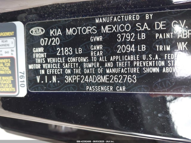 3KPF24AD8ME262763 KIA mpi nu