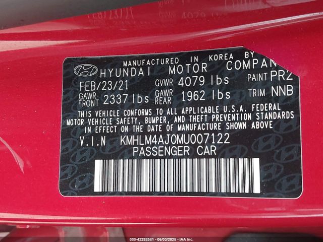KMHLM4AJ0MU007122 Hyundai gdi kappa