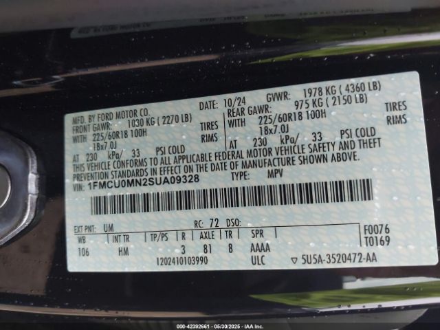 1FMCU0MN2SUA09328 Ford Escape St-line