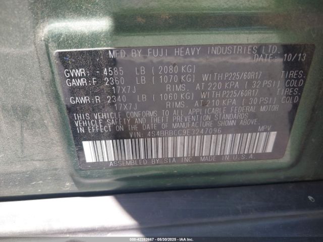4S4BRBCC9E3247096 Subaru 2.5na u5
