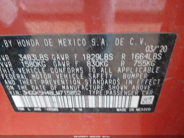 3HGGK5H48LM715852 Honda l15b1