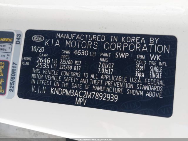 KNDPM3AC2M7892939 KIA Sportage Lx