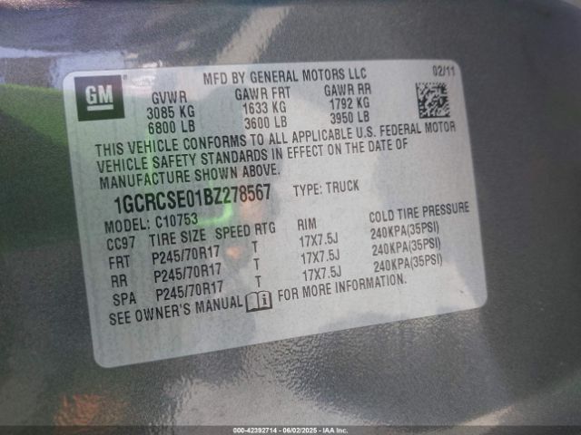 2011 CHEVROLET SILVERADO 1500 1GCRCSE01BZ278567 Photo 8