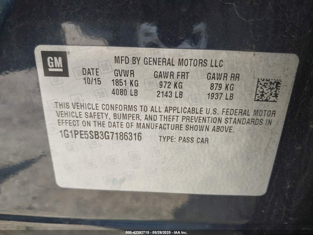 1G1PE5SB3G7186316 Chevrolet Cruze Limited 1lt Auto