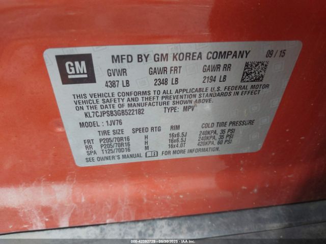 KL7CJPSB3GB522182 Chevrolet Trax Lt
