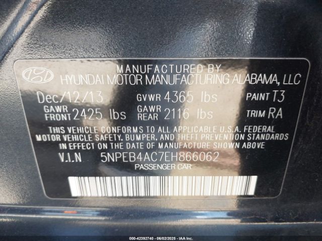 5NPEB4AC7EH866062 Hyundai SONATA GLS