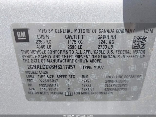 2GNALCEK6H6217957 Chevrolet EQUINOX LT